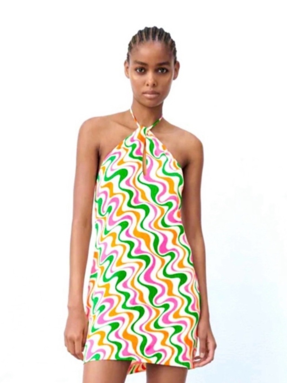 ZARA Satin Effect Print Retro Mini Dress Size Small NWT